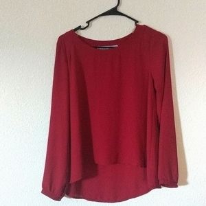 Burgundy Hi Low Blouse Scoop Neck Long Sleeve XS